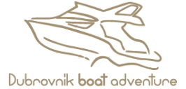 Logo of Dubrovnik Boat Adventure featuring an abstract outline of a boat in a light brown color, with the text Dubrovnik boat adventure below.