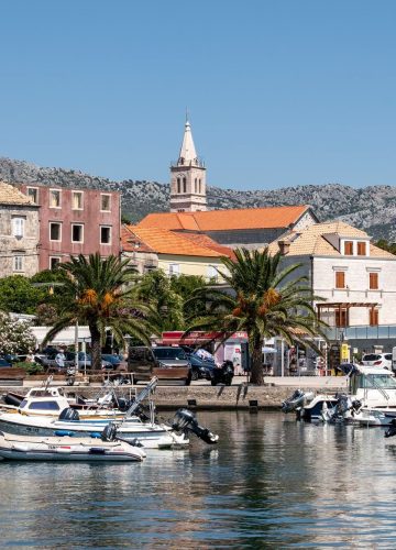 Town of Orebic Located Under Steep Slopes of Peljesac Peninsula